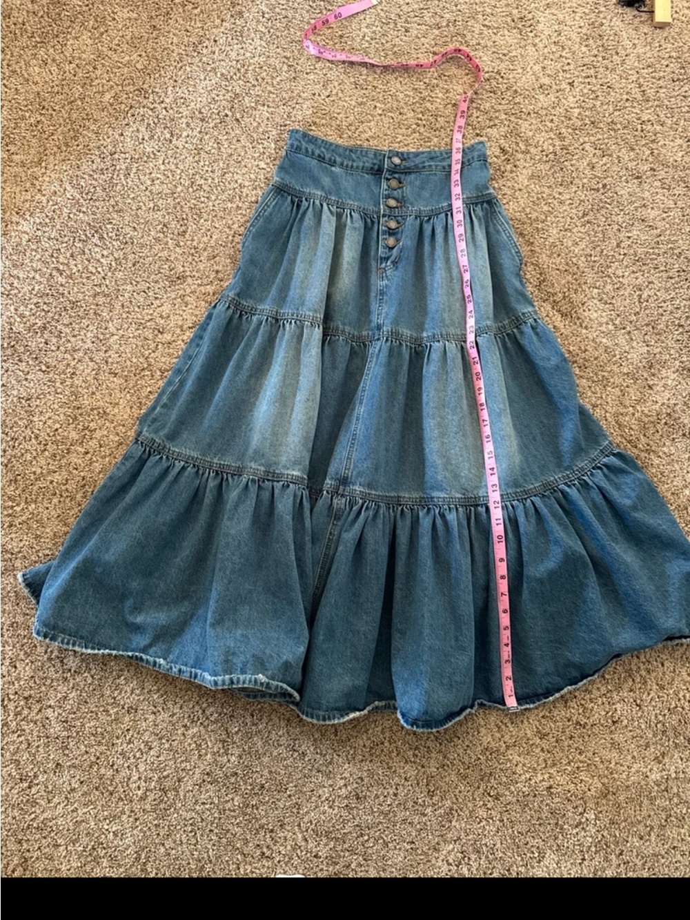 Veveret Ready to Ship Tiered Denim Maxi Skirt size Small - Picture 11 of 12